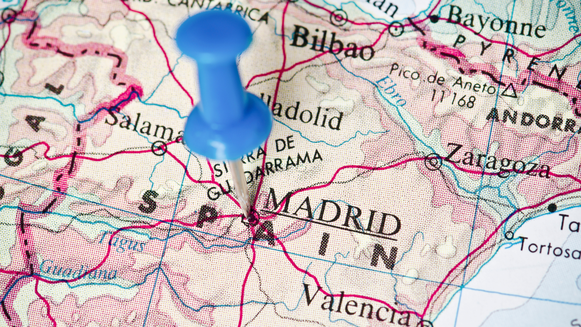 Madrid on a map of Spain, a European base for Latin American companies