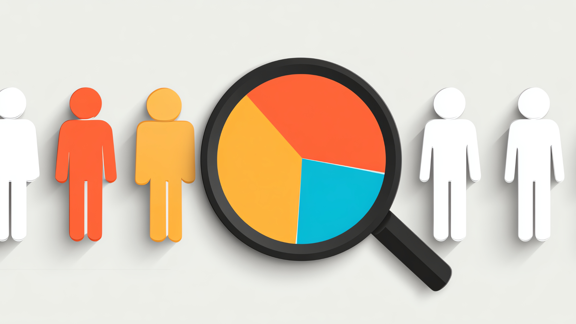 Magnifying glass with a pie chart over customer figures, illustrating how to validate demand in a foreign market