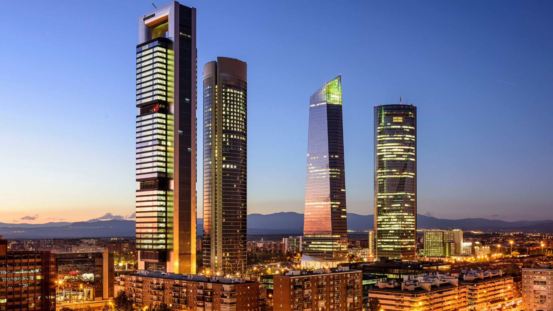 Cuatro Torres business district in Madrid, a base for US companies expanding from Spain into Europe